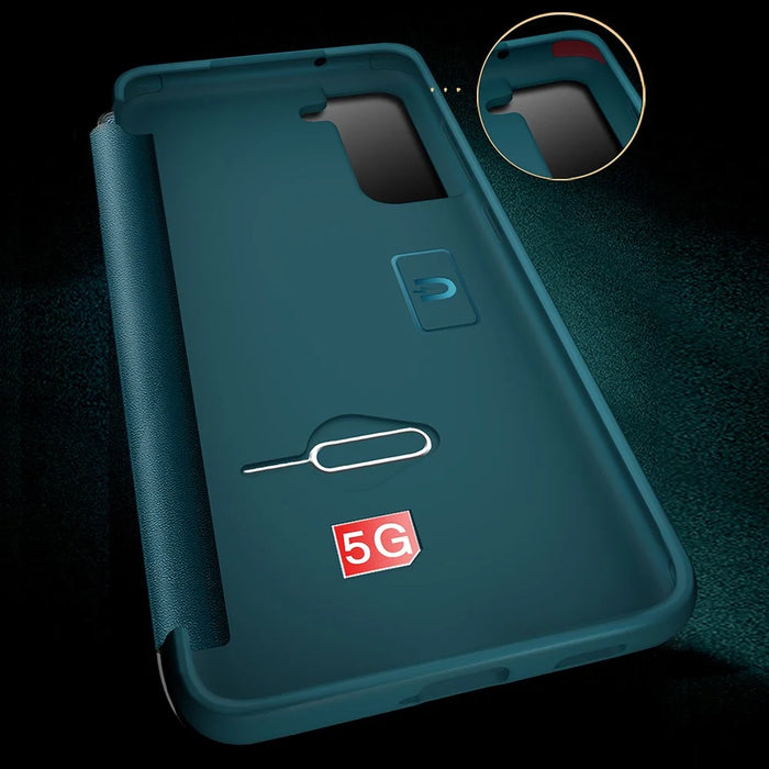 Anti-drop Leather Case with Bulit-in Ejector and SIM Card Slots for Samsung Galaxy S21 FE - Green - 7