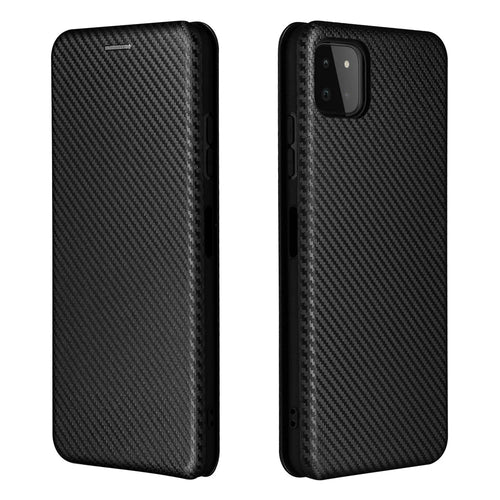 Anti-scratch Carbon Fiber Texture Auto-absorbed Leather Phone Case Stand for Samsung Galaxy A22 5G (EU Version) - Black - 1
