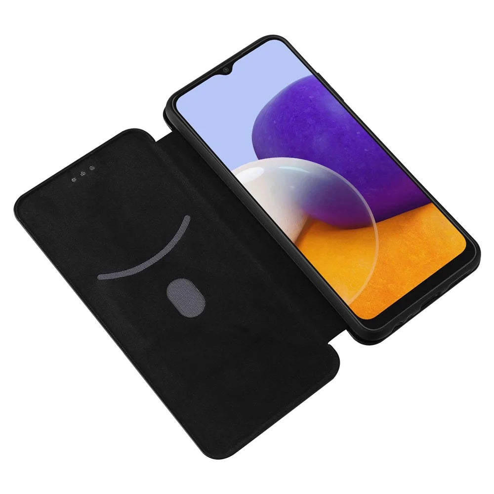 Anti-scratch Carbon Fiber Texture Auto-absorbed Leather Phone Case Stand for Samsung Galaxy A22 5G (EU Version) - Black - 4