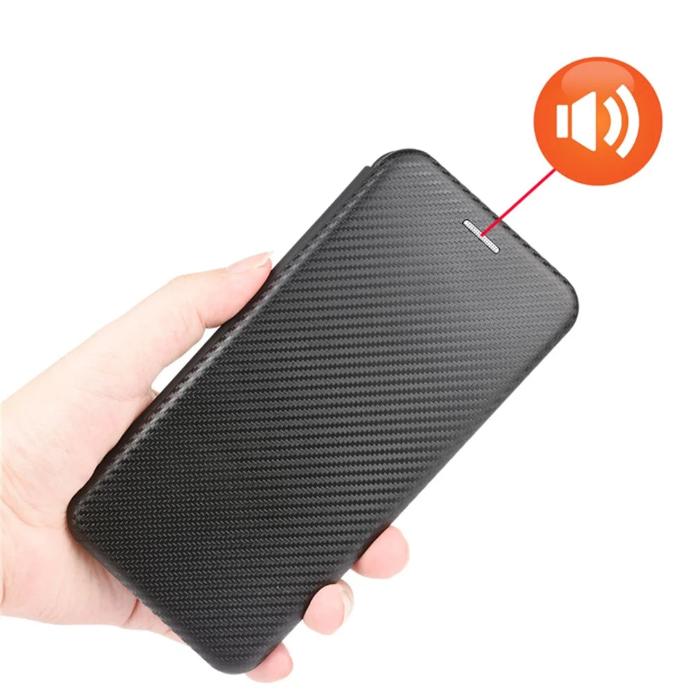Anti-scratch Carbon Fiber Texture Auto-absorbed Leather Phone Case Stand for Samsung Galaxy A22 5G (EU Version) - Black - 6