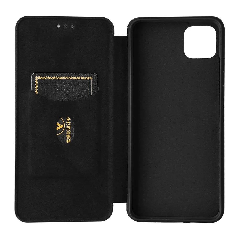 Anti-scratch Carbon Fiber Texture Auto-absorbed Leather Phone Case Stand for Samsung Galaxy A22 5G (EU Version) - Black - 7