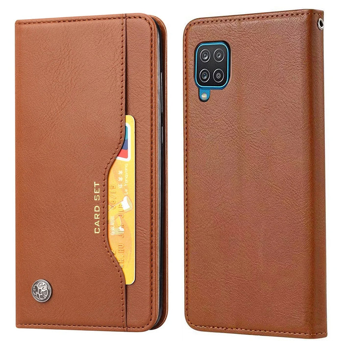 Auto-absorbed Wallet Stand Leather Cover for Samsung Galaxy A22 4G (EU Version) - Brown - 1