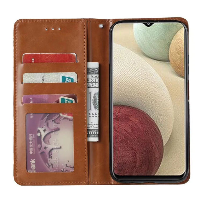 Auto-absorbed Wallet Stand Leather Cover for Samsung Galaxy A22 4G (EU Version) - Brown - 4