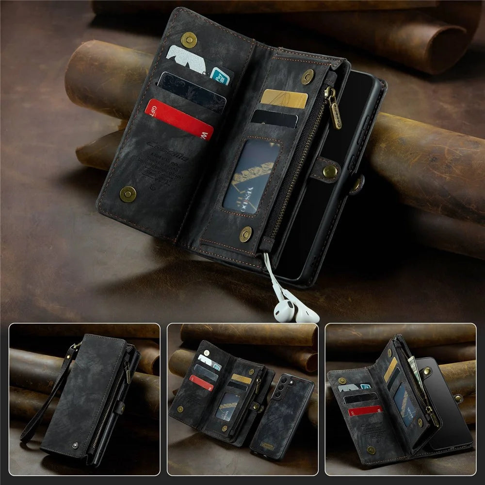 CASEME Multi-function Wallet TPU + PU Leather 2-in-1 Phone Shell with Stand for Samsung Galaxy S21 FE - Black - 1