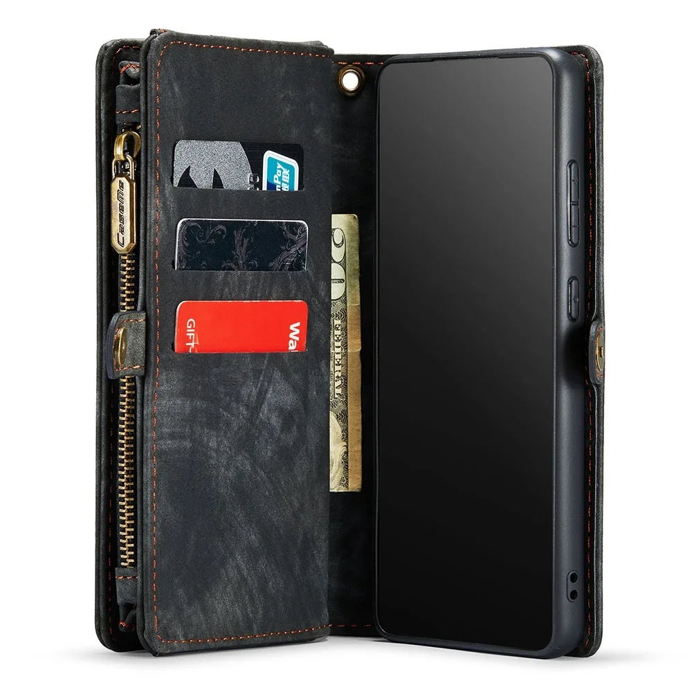 CASEME Multi-function Wallet TPU + PU Leather 2-in-1 Phone Shell with Stand for Samsung Galaxy S21 FE - Black - 5