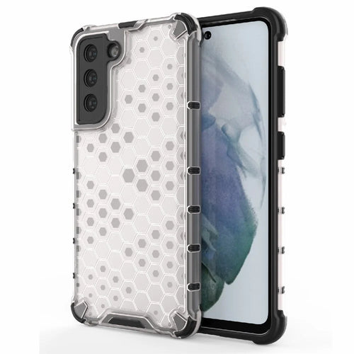 Honeycomb Pattern TPU + PC Hybrid Case Mobile Phone Protector for Samsung Galaxy S21 FE - White - 1