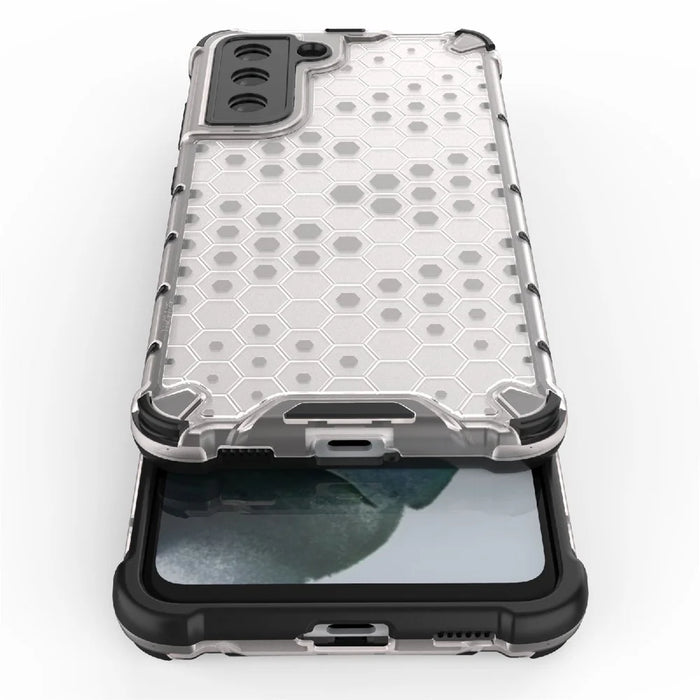 Honeycomb Pattern TPU + PC Hybrid Case Mobile Phone Protector for Samsung Galaxy S21 FE - White - 3