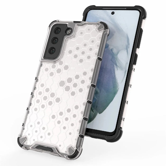 Honeycomb Pattern TPU + PC Hybrid Case Mobile Phone Protector for Samsung Galaxy S21 FE - White - 5