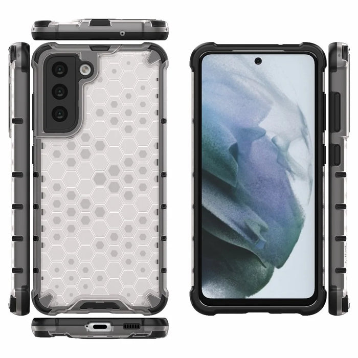 Honeycomb Pattern TPU + PC Hybrid Case Mobile Phone Protector for Samsung Galaxy S21 FE - White - 6