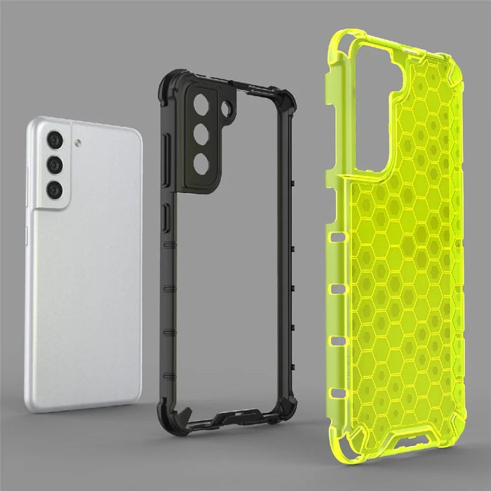 Honeycomb Pattern TPU + PC Hybrid Case Mobile Phone Protector for Samsung Galaxy S21 FE - White - 7