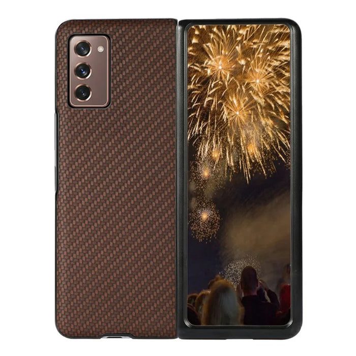 Carbon Fiber Texture Leather Case for Samsung Galaxy Z Fold2 5G - Brown - 1