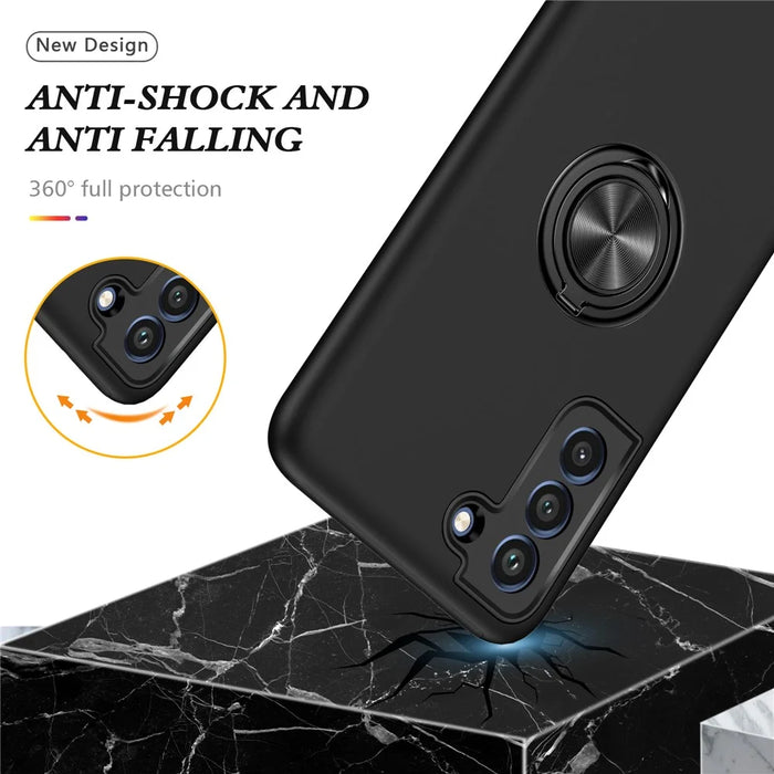 Invisible Ring Kickstand Design Hybrid Mobile Phone Case Cover for Samsung Galaxy S21 FE - Black - 2