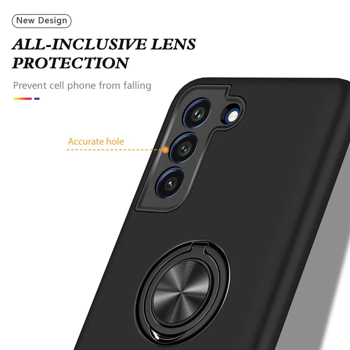 Invisible Ring Kickstand Design Hybrid Mobile Phone Case Cover for Samsung Galaxy S21 FE - Black - 7