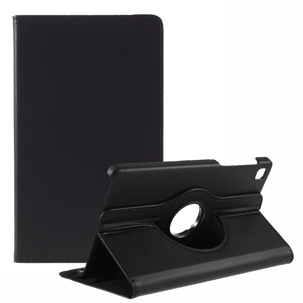 360° Swiveling Stand Design Litchi Texture Leather Tablet Cover Case for Samsung Galaxy A7 Lite 8.7-inch T220 / T225 - Black - 1