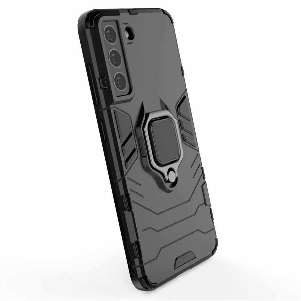 2-in-1 PC TPU Cool Guard Hybrid Cover Well-Protected Case with Ring Holder Kickstand for Samsung Galaxy S21 FE - Black - 6