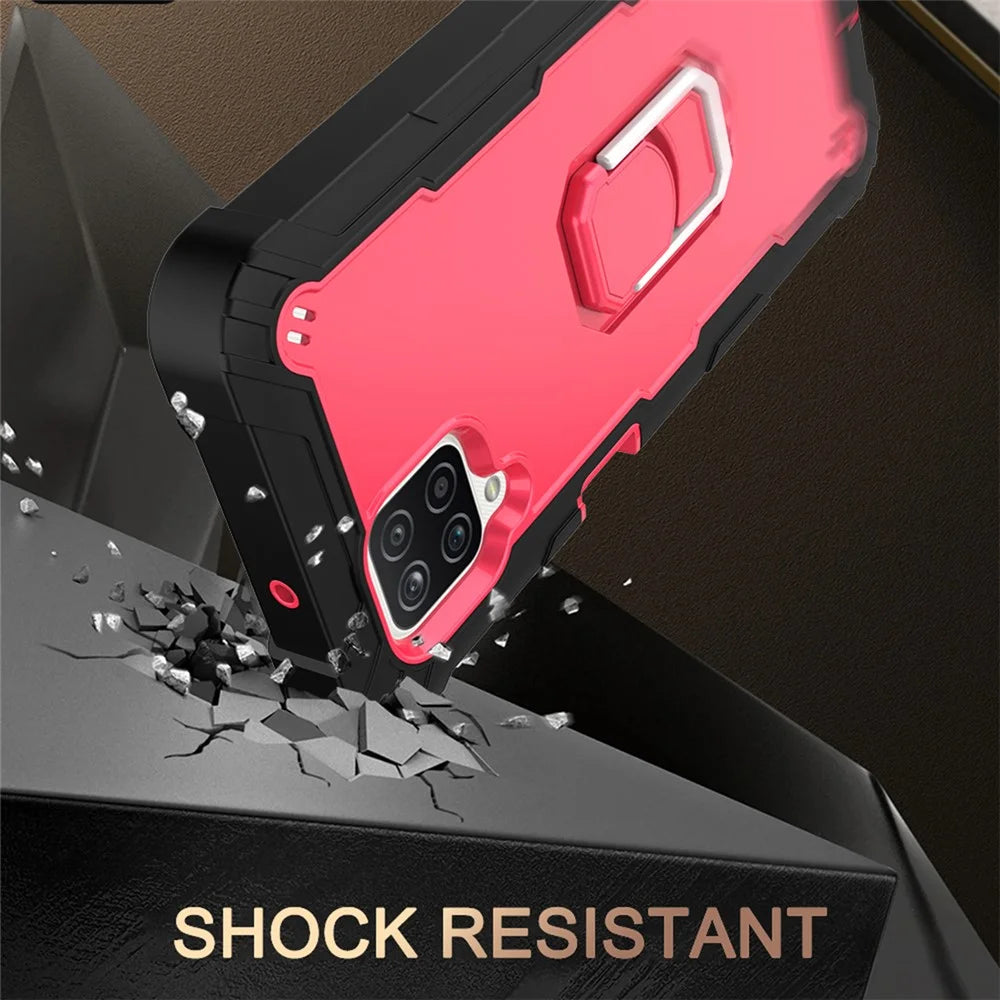 Dual Color Built-in Kickstand Design Shockproof Hybrid Phone Case for Samsung Galaxy A12 - Black/Rose Red - 4