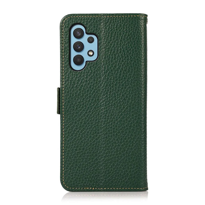 KHAZNEH Litchi Texture RFID Blocking Shockproof Leather Case Wallet Stand Cover for Samsung Galaxy A32 4G (EU Version) - Green - 4