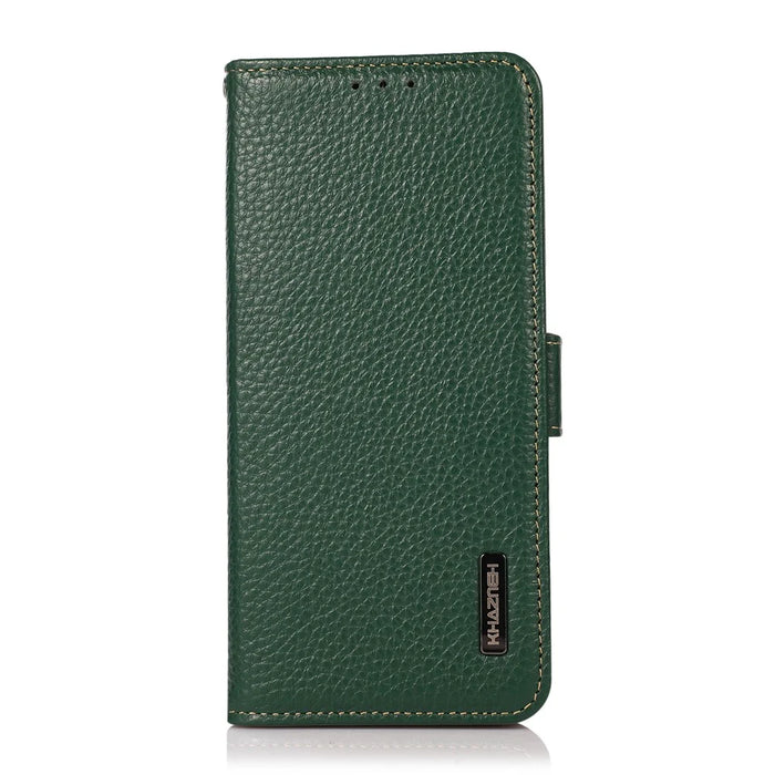KHAZNEH Litchi Texture RFID Blocking Shockproof Leather Case Wallet Stand Cover for Samsung Galaxy A32 4G (EU Version) - Green - 5