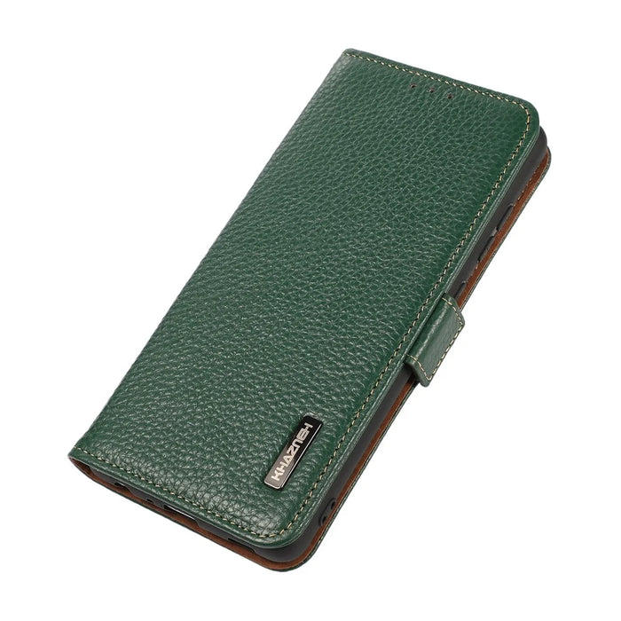 KHAZNEH Litchi Texture RFID Blocking Shockproof Leather Case Wallet Stand Cover for Samsung Galaxy A32 4G (EU Version) - Green - 6