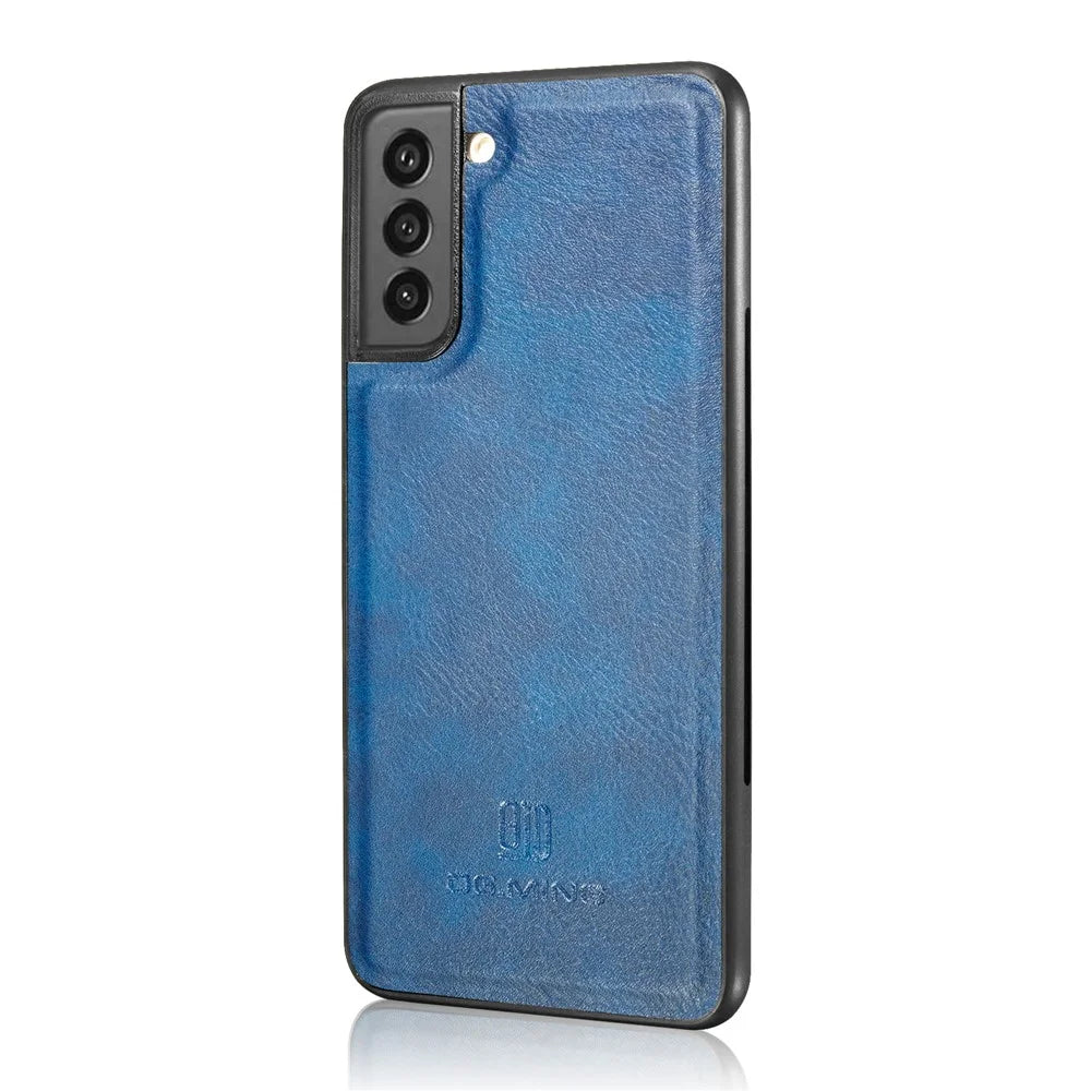 DG.MING for Samsung Galaxy S21 FE Detachable 2-in-1 Split Leather Wallet Case Stand Folio Magnetic Phone Cover - Blue - 3