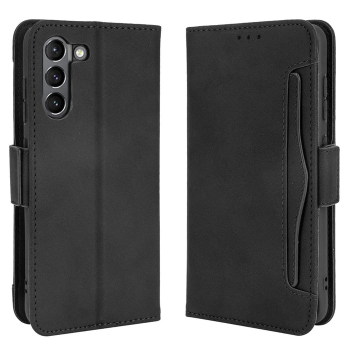 Multiple Card Slots Design Leather Phone Case Cover Wallet Stand for Samsung Galaxy S21 FE - Black - 1
