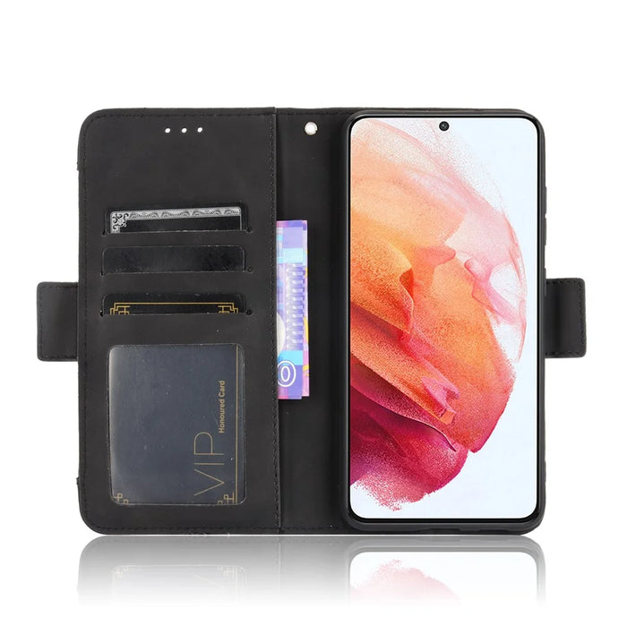 Multiple Card Slots Design Leather Phone Case Cover Wallet Stand for Samsung Galaxy S21 FE - Black - 5