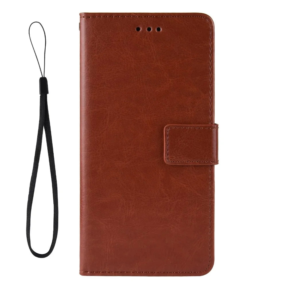 Crazy Horse Skin with Wallet Stand Leather Shell with Strap for Samsung Galaxy S21 FE - Brown - 3