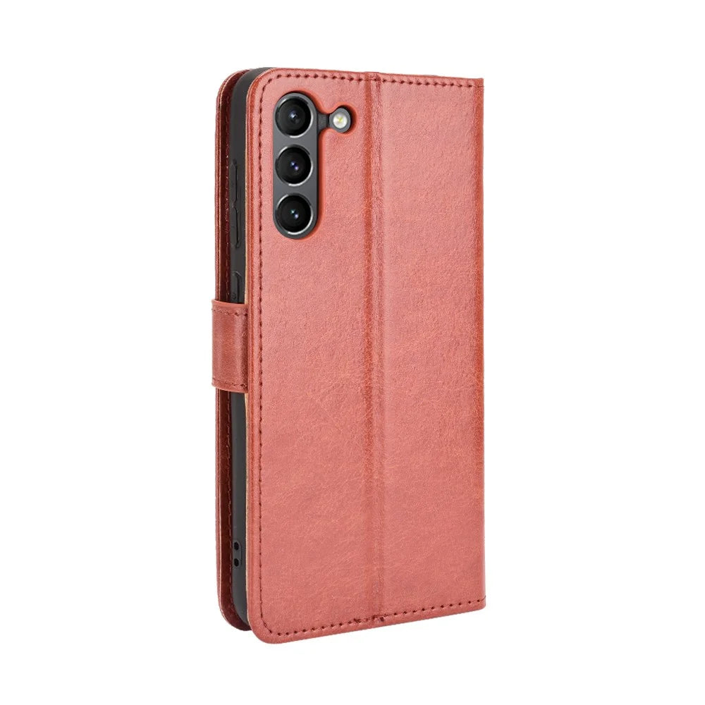 Crazy Horse Skin with Wallet Stand Leather Shell with Strap for Samsung Galaxy S21 FE - Brown - 4