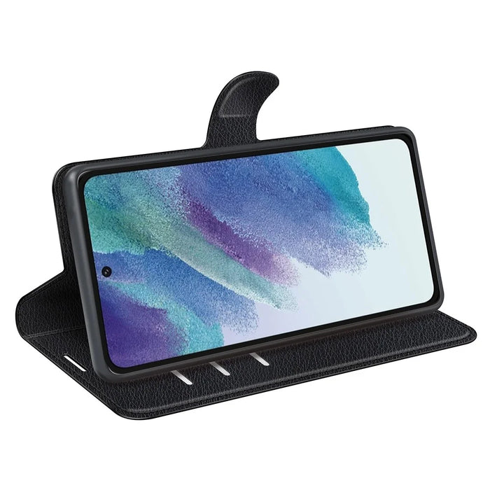 Wallet Design Litchi Texture Leather Phone Case Folio Flip Cover with Stand for Samsung Galaxy S21 FE - Black - 3