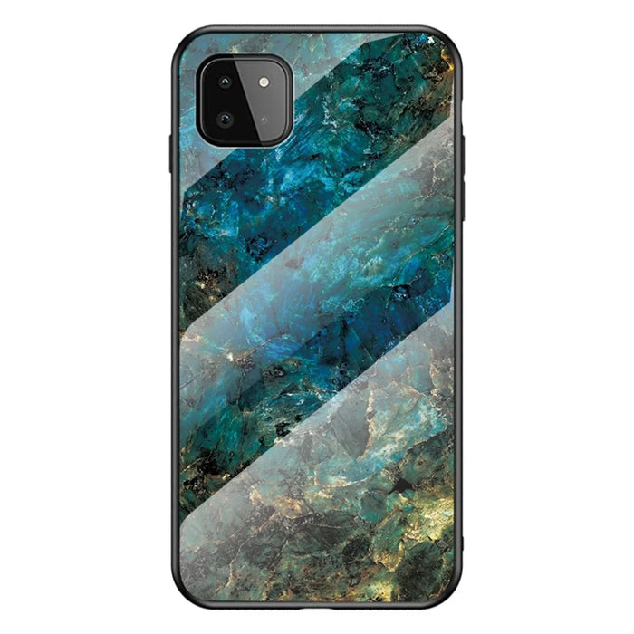 Marbling Pattern Design Anti-Scratch Tempered Glass Well-Protected Cell Phone Cover for Samsung Galaxy A22 5G (EU Version) - Emerald Marble - 1
