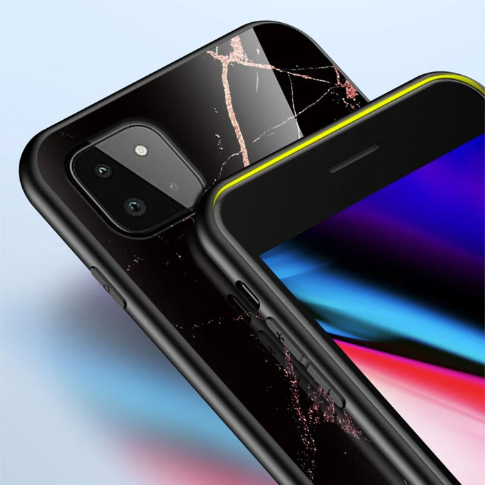 Marbling Pattern Design Anti-Scratch Tempered Glass Well-Protected Cell Phone Cover for Samsung Galaxy A22 5G (EU Version) - Emerald Marble - 5