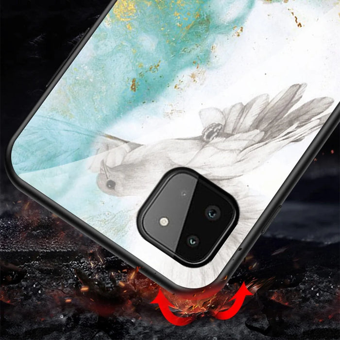 Marbling Pattern Design Anti-Scratch Tempered Glass Well-Protected Cell Phone Cover for Samsung Galaxy A22 5G (EU Version) - Emerald Marble - 7