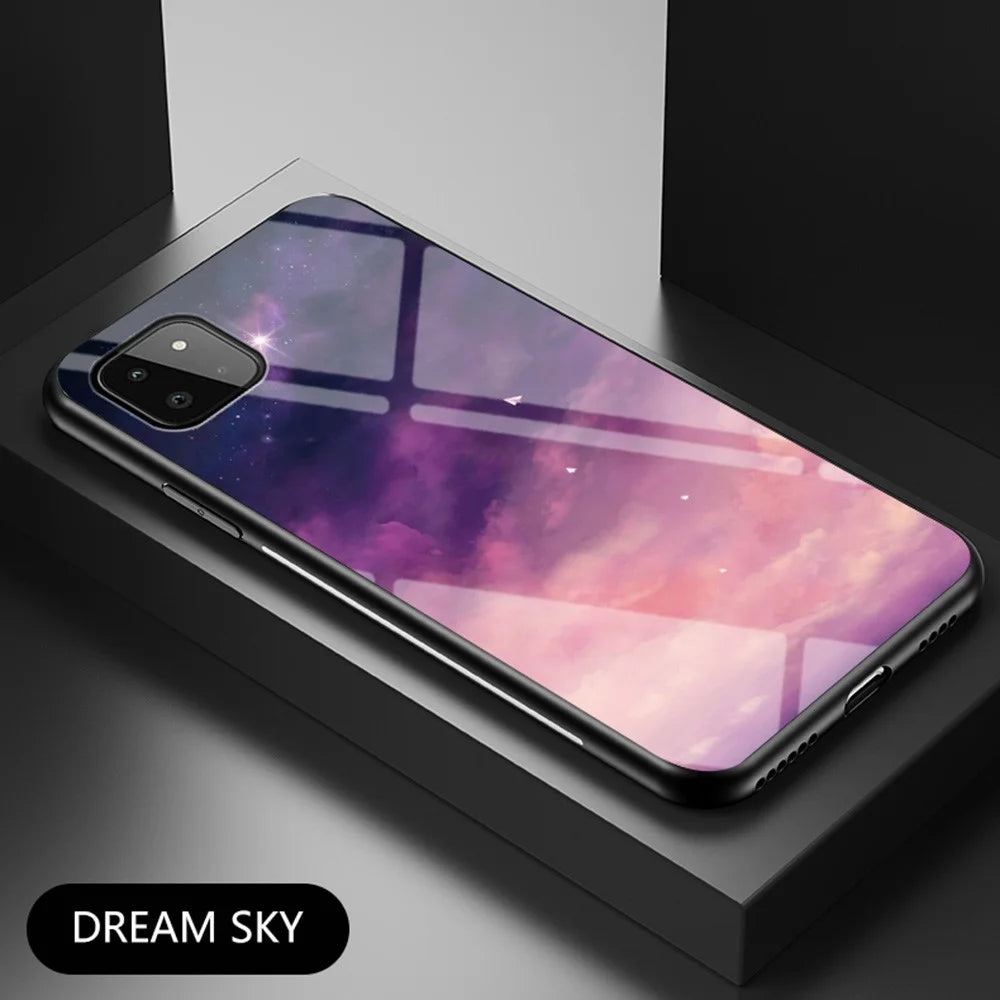 Well-Protected Starry Sky Pattern Anti-Scratch Tempered Glass Phone Hybrid Case Cover for Samsung Galaxy A22 5G (EU Version) - Purple Sky - 2
