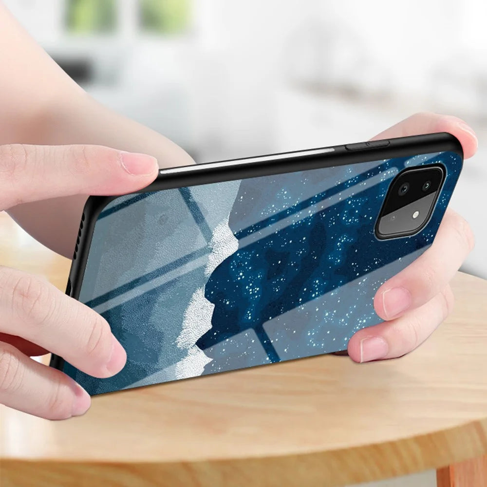 Well-Protected Starry Sky Pattern Anti-Scratch Tempered Glass Phone Hybrid Case Cover for Samsung Galaxy A22 5G (EU Version) - Purple Sky - 4
