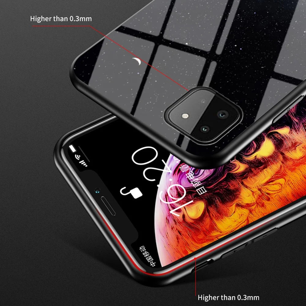 Well-Protected Starry Sky Pattern Anti-Scratch Tempered Glass Phone Hybrid Case Cover for Samsung Galaxy A22 5G (EU Version) - Purple Sky - 6