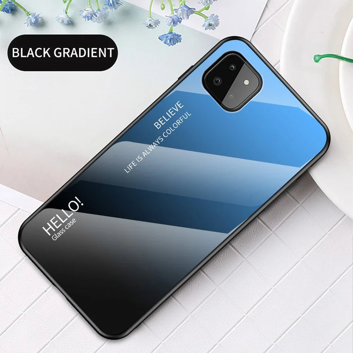 Well-Protected Anti-Scratch Tempered Glass Color Gradient Design Cell Phone Back Case for Samsung Galaxy A22 5G (EU Version) - Blue/Black - 2