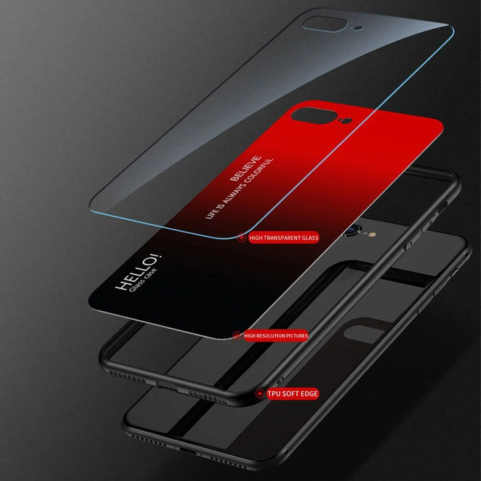 Well-Protected Anti-Scratch Tempered Glass Color Gradient Design Cell Phone Back Case for Samsung Galaxy A22 5G (EU Version) - Blue/Black - 3
