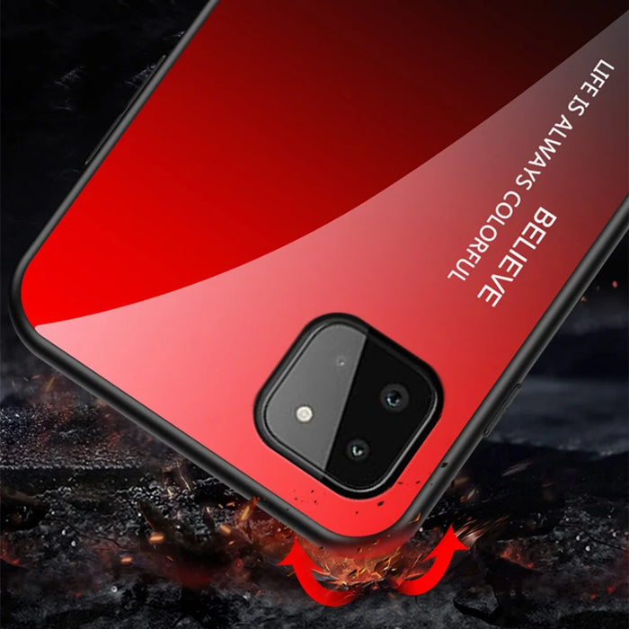 Well-Protected Anti-Scratch Tempered Glass Color Gradient Design Cell Phone Back Case for Samsung Galaxy A22 5G (EU Version) - Blue/Black - 7