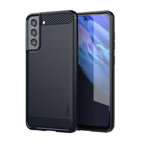 MOFI Well-Protected Brushed Carbon Fiber Design Flexible TPU Cover for Samsung Galaxy S21 FE - Blue - 1
