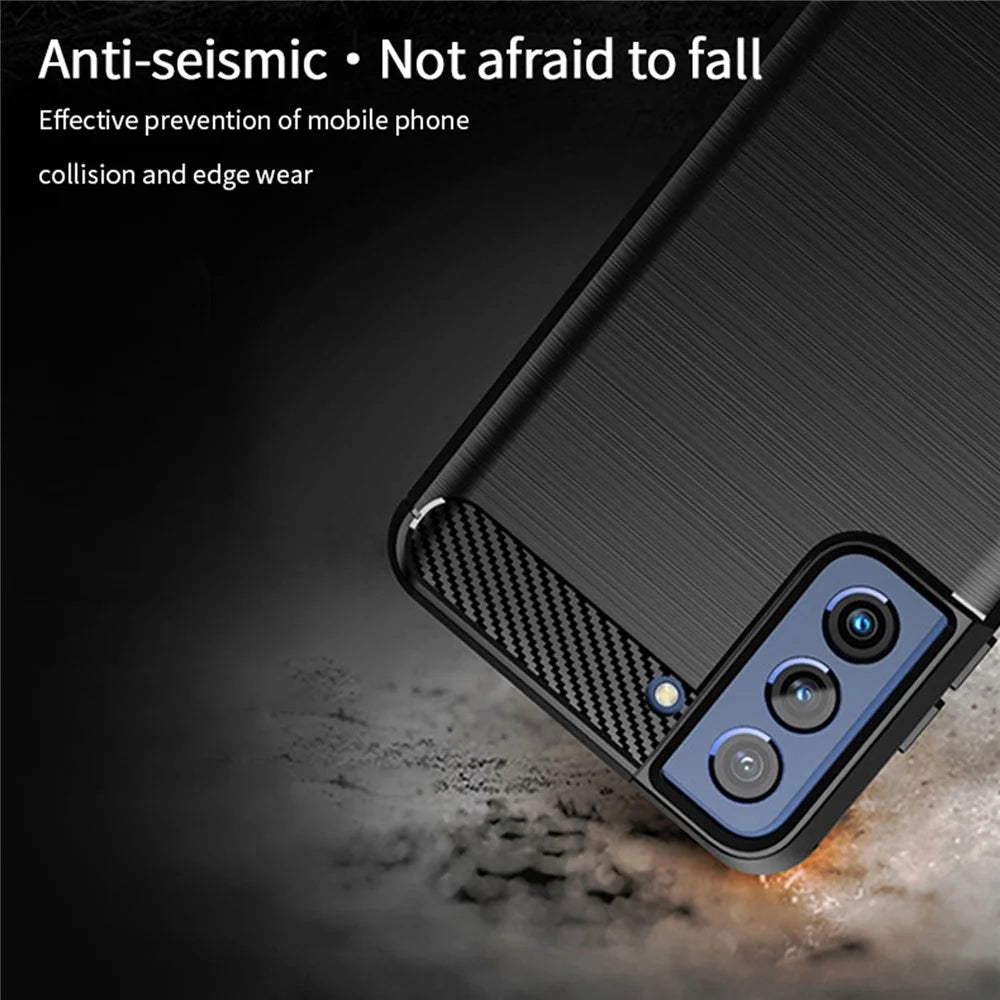 MOFI Well-Protected Brushed Carbon Fiber Design Flexible TPU Cover for Samsung Galaxy S21 FE - Blue - 4