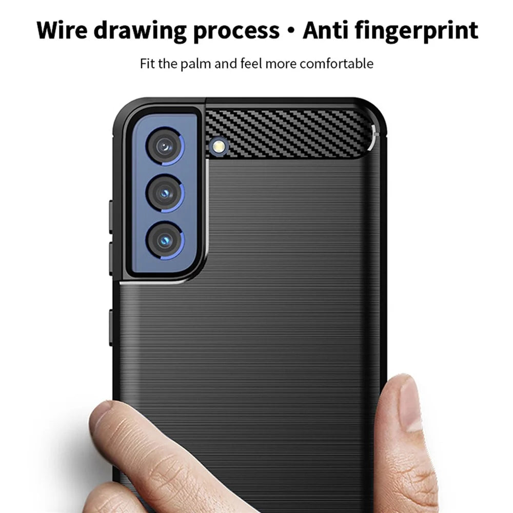 MOFI Well-Protected Brushed Carbon Fiber Design Flexible TPU Cover for Samsung Galaxy S21 FE - Blue - 6
