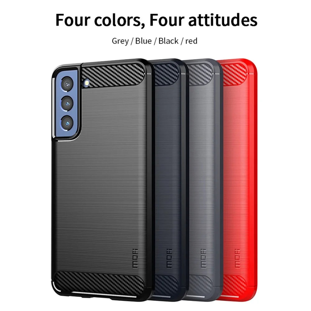 MOFI Well-Protected Brushed Carbon Fiber Design Flexible TPU Cover for Samsung Galaxy S21 FE - Blue - 7