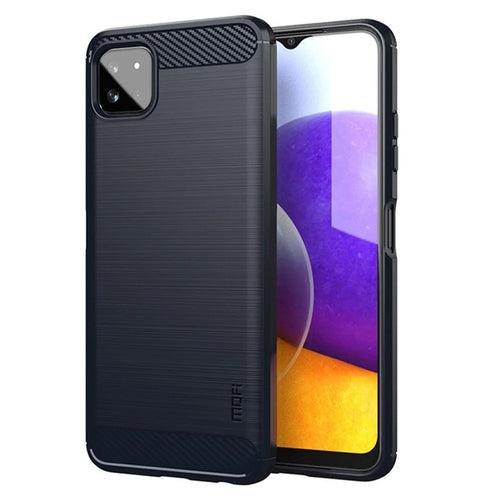 MOFI Well-Protected Brushed Carbon Fiber Design Soft TPU Cover for Samsung Galaxy A22 5G (EU Version) - Blue - 1