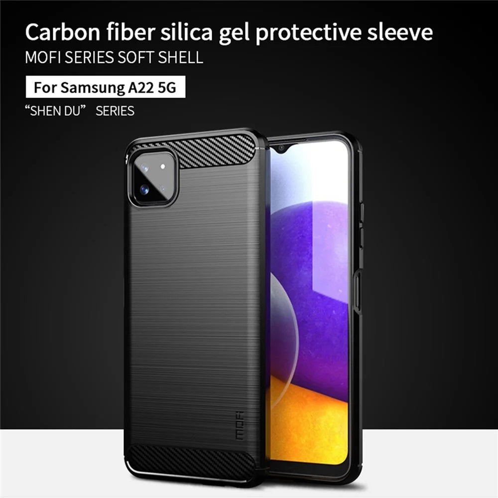 MOFI Well-Protected Brushed Carbon Fiber Design Soft TPU Cover for Samsung Galaxy A22 5G (EU Version) - Blue - 2