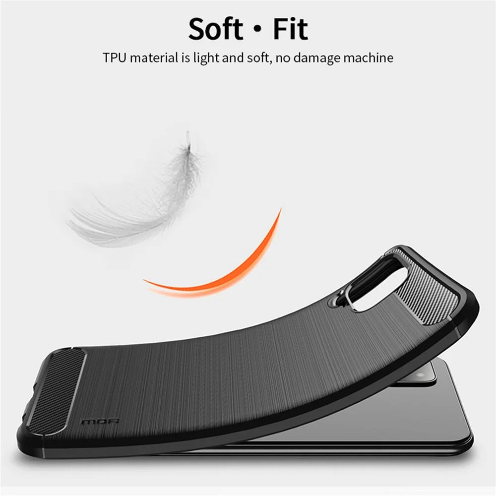 MOFI Well-Protected Brushed Carbon Fiber Design Soft TPU Cover for Samsung Galaxy A22 5G (EU Version) - Blue - 3