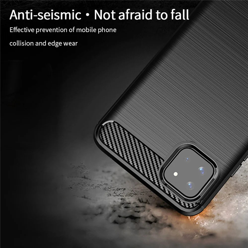 MOFI Well-Protected Brushed Carbon Fiber Design Soft TPU Cover for Samsung Galaxy A22 5G (EU Version) - Blue - 5