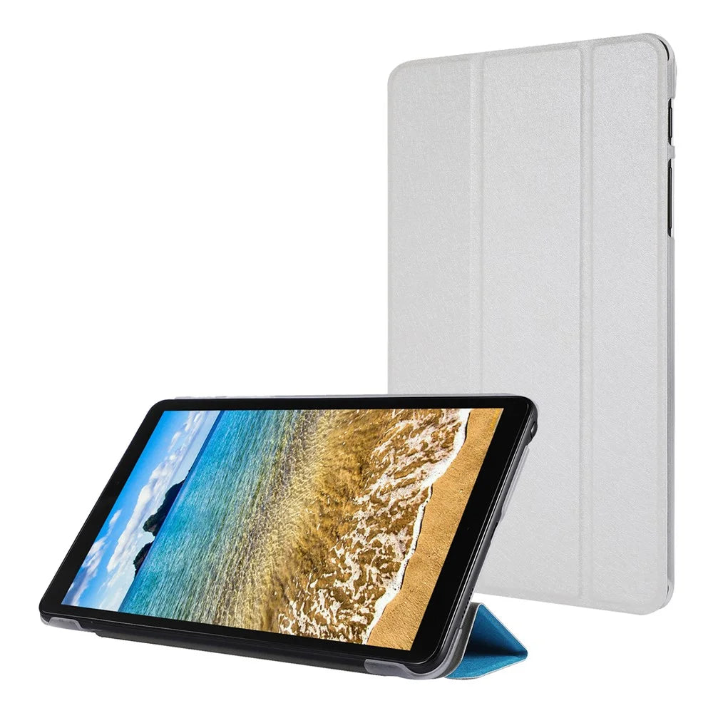 Silk Texture Leather Tablet Tri-fold Stand Case for Samsung Galaxy Tab A7 Lite 8.7-inch - White - 1
