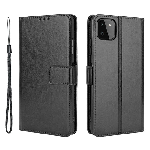 Crazy Horse Skin Leather Shell with Wallet Stand Design for Samsung Galaxy A22 5G (EU Version) - Black - 1