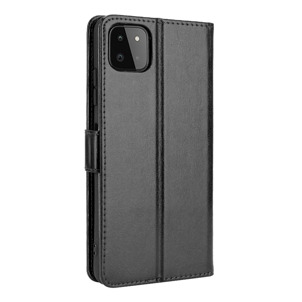 Crazy Horse Skin Leather Shell with Wallet Stand Design for Samsung Galaxy A22 5G (EU Version) - Black - 3