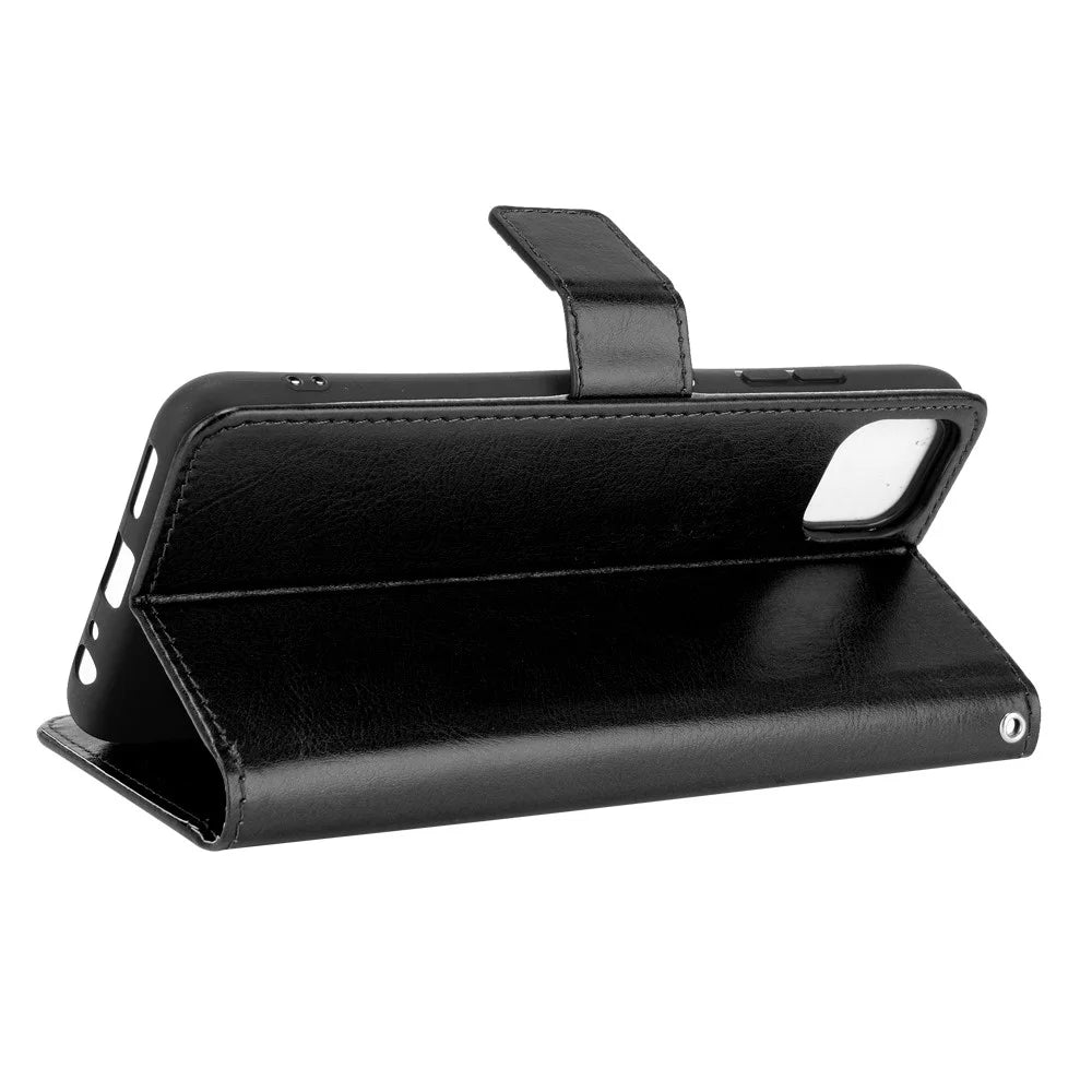 Crazy Horse Skin Leather Shell with Wallet Stand Design for Samsung Galaxy A22 5G (EU Version) - Black - 4